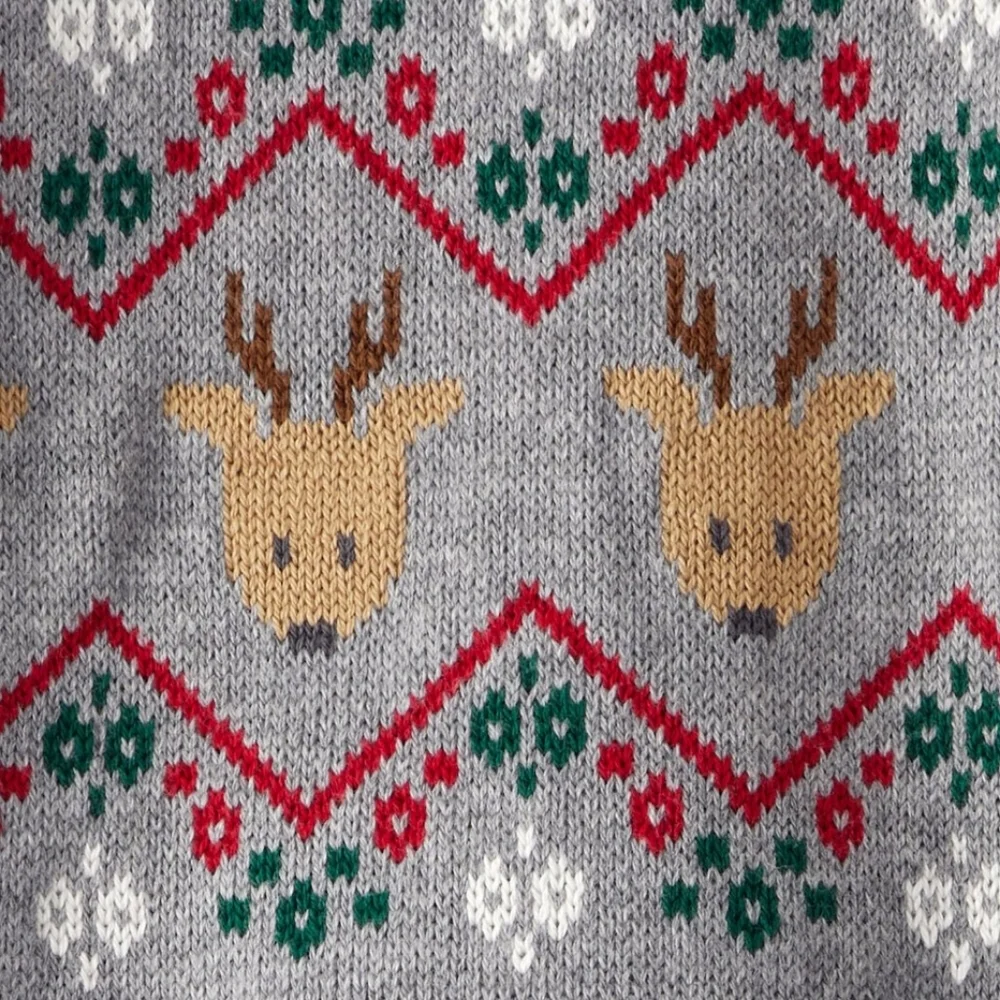 Carter's Fair Isle Gray Reindeer Long Sleeve Infant Jumpsuit 24 Months